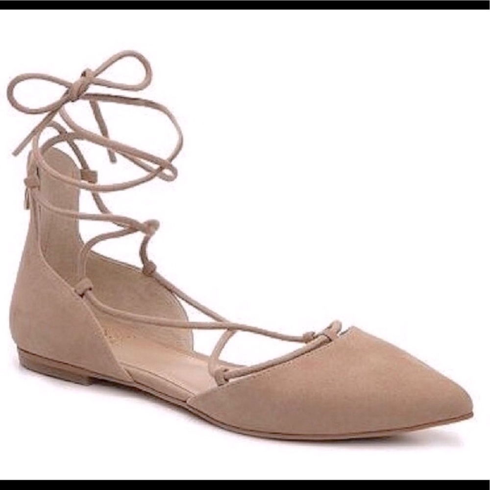 NWT! Vince Camuto Jerremi Suede Lace up Flat in Cashmere (Nude Beige) Size 9.5